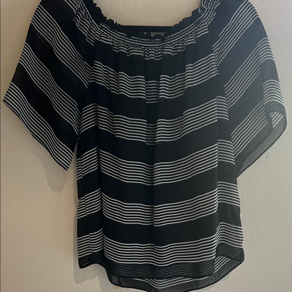 by & by Off-Shoulder Black and White Blouse